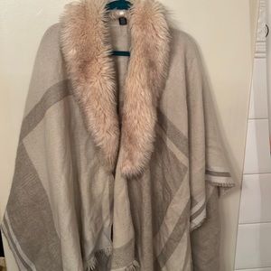 Beautiful light pink & plaid fur shawl. Looks adorable over dresses